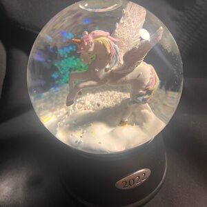 Enchanted Unicorn Snow Globe with Rainbow Accents